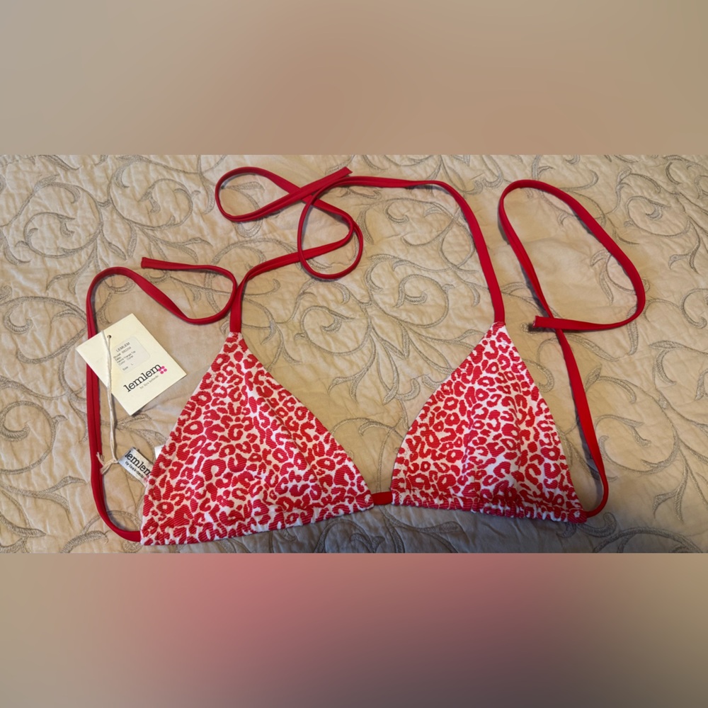 Lemlem Red and White Swim Bra with Intricate Design